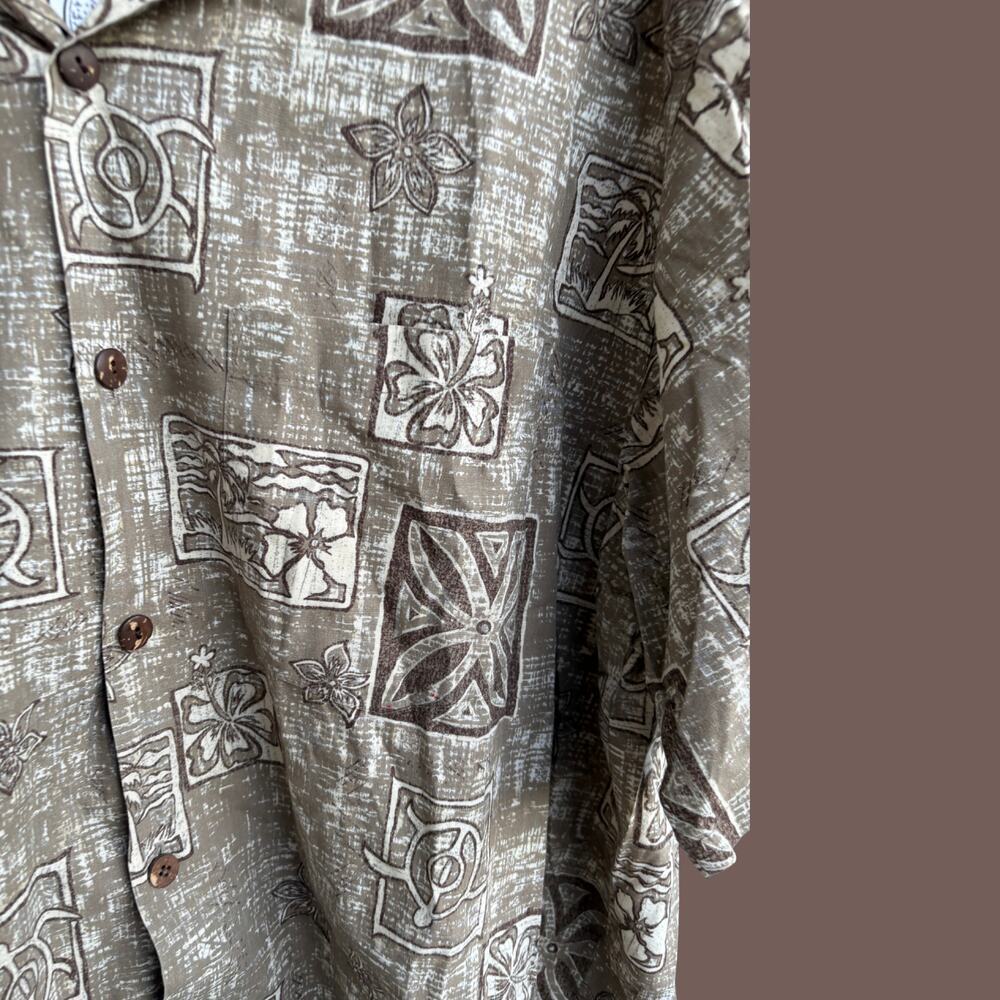 Go Barefoot Hawaiian Shirt | Brown Tropical Print | Size XL | Vintage - Picture 2 of 4
